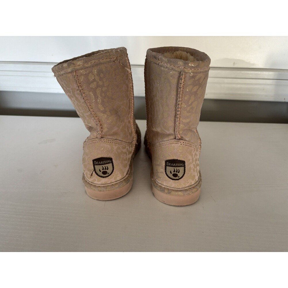 BEARPAW Boots Size 1 Youth Girls Pink Leopard Sherpa Lined Boots Kids - Picture 5 of 9
